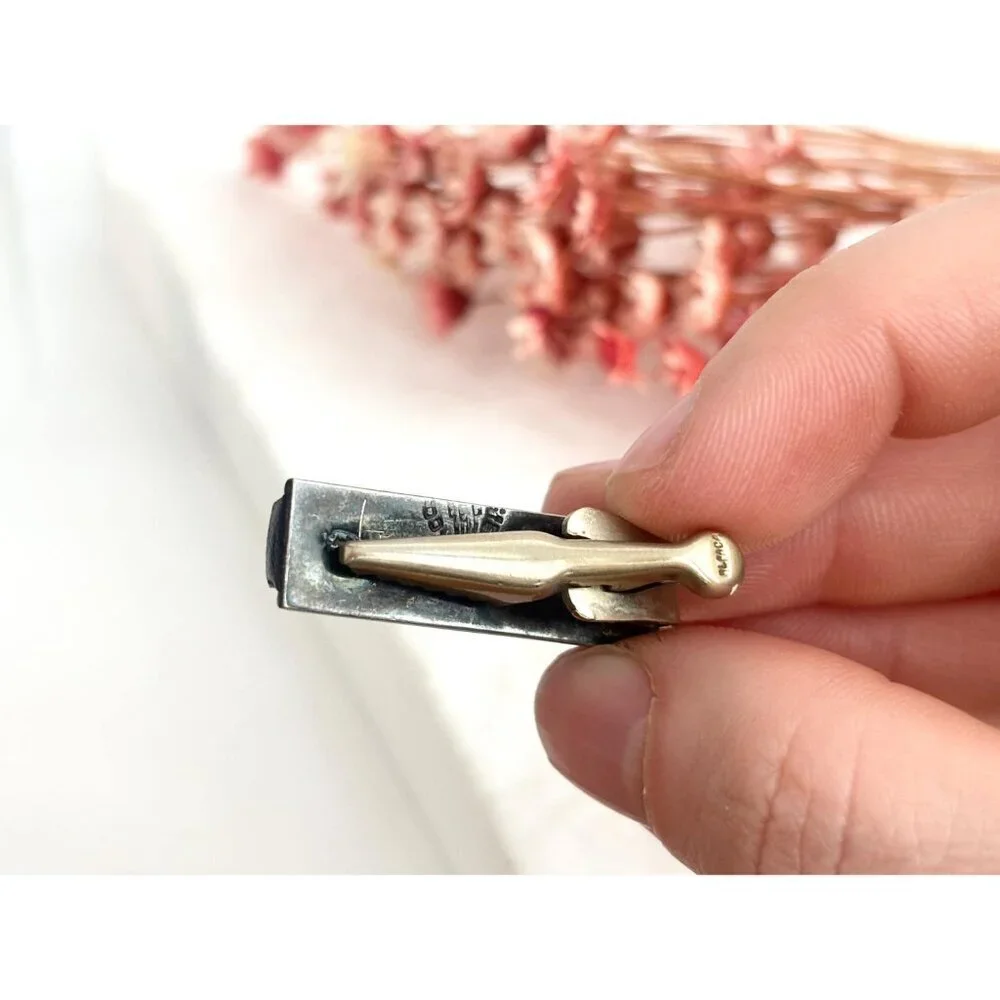 Taxco, Mexico Sterling Silver Dark Wood Short Vintage Men's Tie Bar | Tie Clip